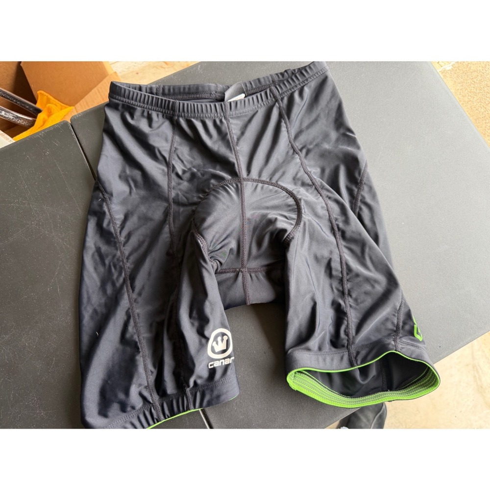 Canari Mens Padded Cycling Shorts Black Green Gel Chamois Bike Shorts Size M